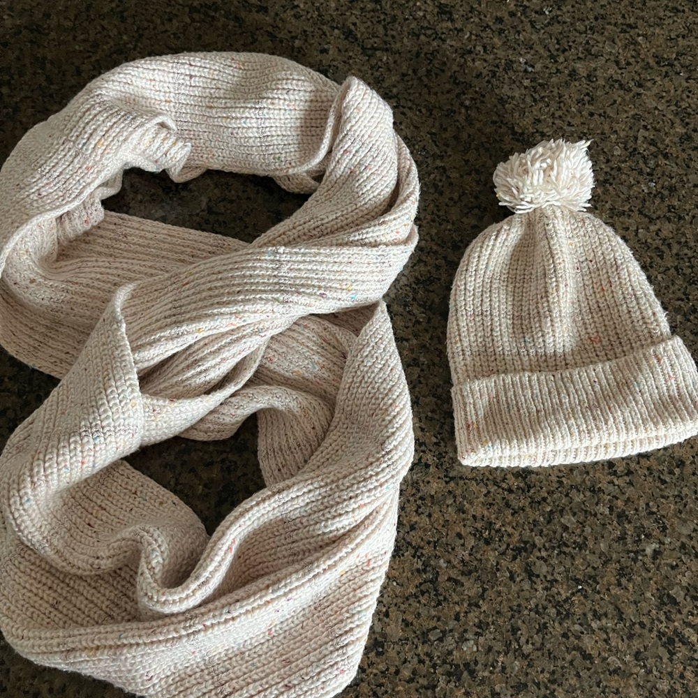 Cozy Cream Knit Infinity Scarf and Hat Set